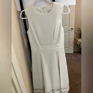 Calvin Klein White Formal Knee Length Dress With Shear Trim at Hem SZ 4